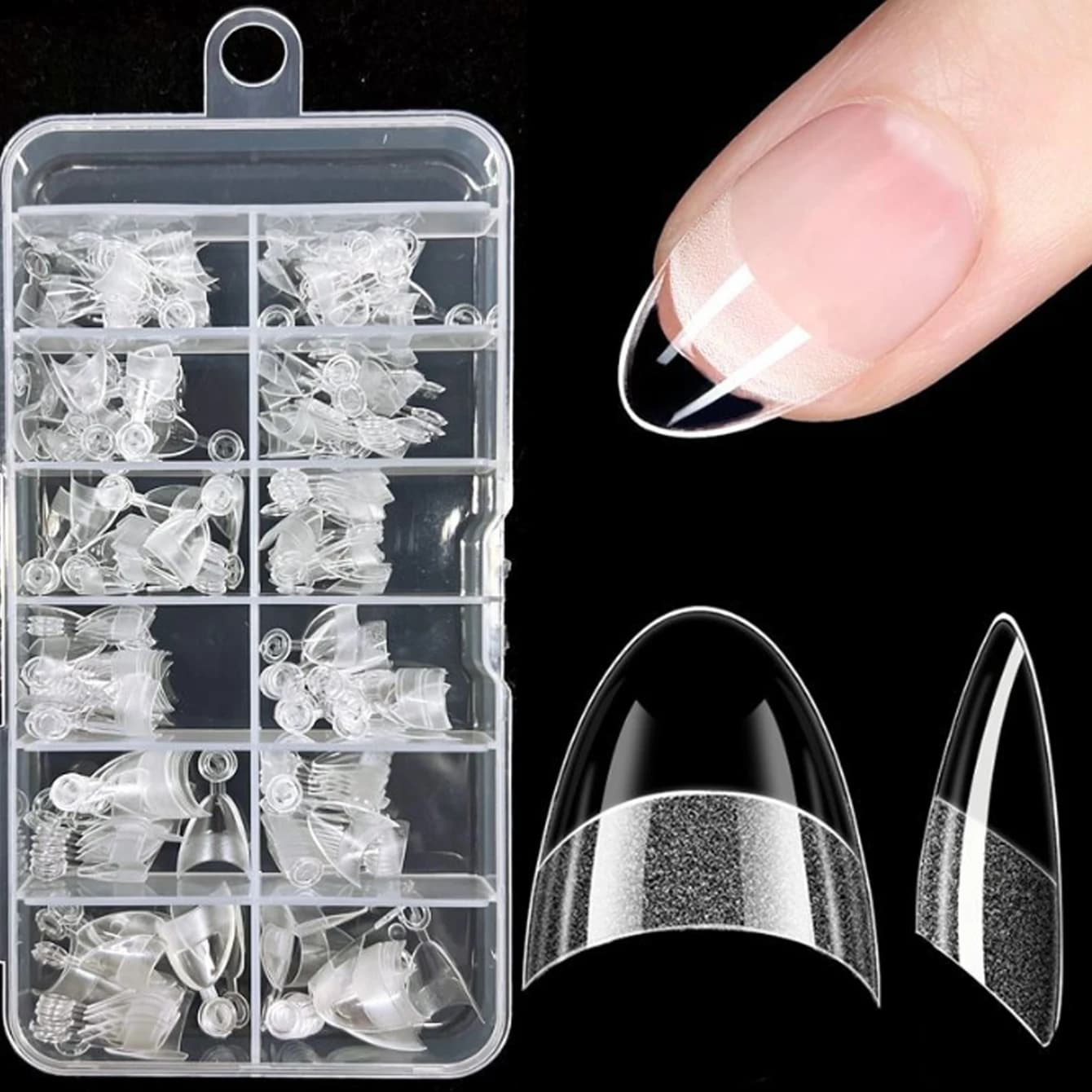 240pcs Half Cover Almond Pre-filed Nail Tips Half Matte XS Press on Fake Nail Extension for Small Tiny Nail Bed 12 Sizes in Box