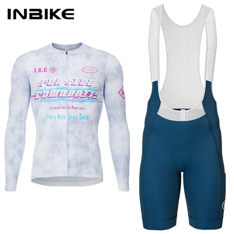 INBIKE Men's Short Cycling Jumpsuit Long Sleeved Road Bike Sweater with 3 Pockets 3D cycling clothing for riding