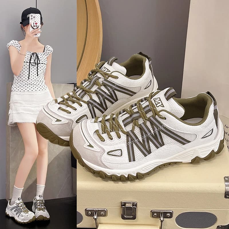 Women Thick Sole Dad Sneakers, Summer Breathable Mesh Casual Shoes, Height Increasing Low Top Lace Up Ladies Footwear