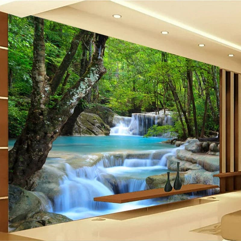 Foto personalizzata Carta Da Parati 3D Cascata Foresta Fiume Decorativa Della Parete Della Pittura Murale Sfondi Per Soggiorno camera Da Letto Della Parete Che Copre