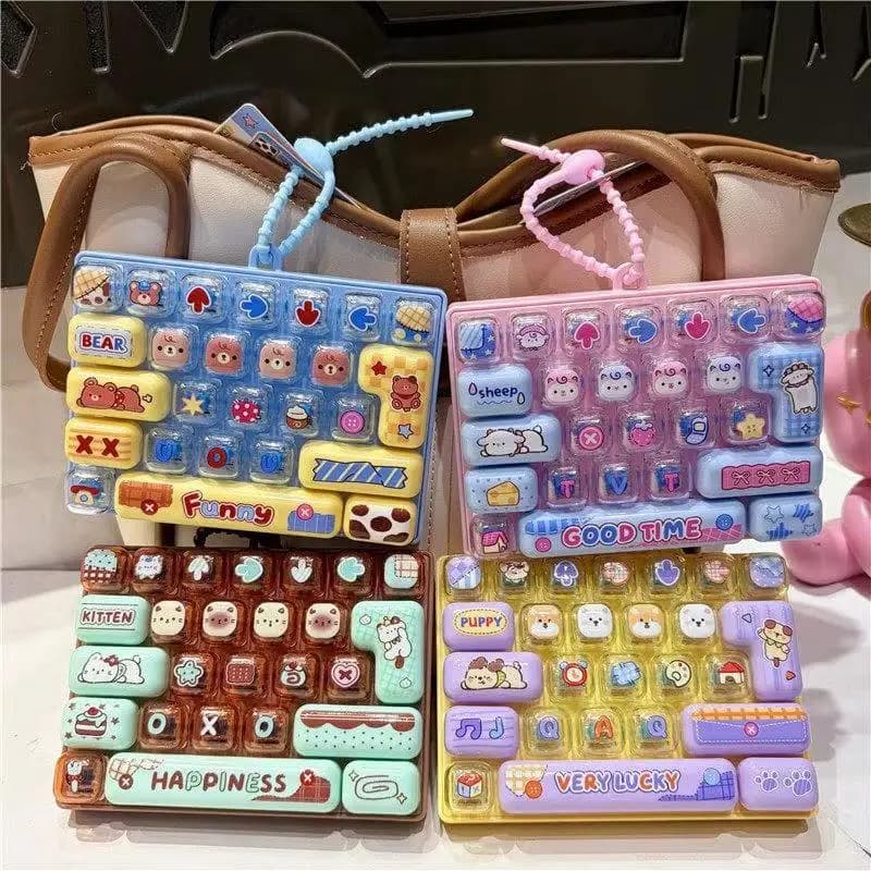 New【Mini Pressable Keyboard Keychain Stress Relief Fidget Toy Lovely Animal Patterns Kids Gifts Bag Pendant】