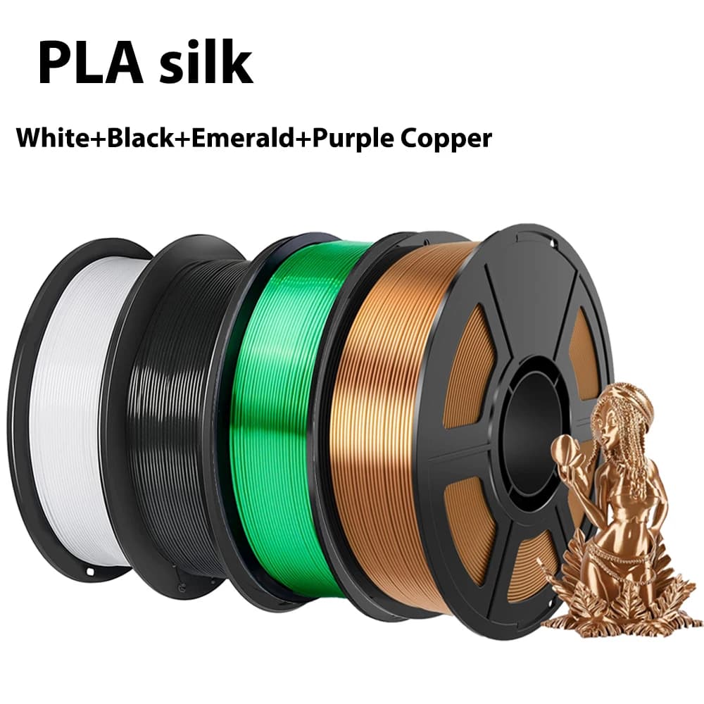 Filamento PLA 250g 500g 1kg 1.75mm per Stampante 3D, Effetto Seta Bianco Nero Verde Smeraldo Viola Rame, 250gx4 PLA 1.75mm
