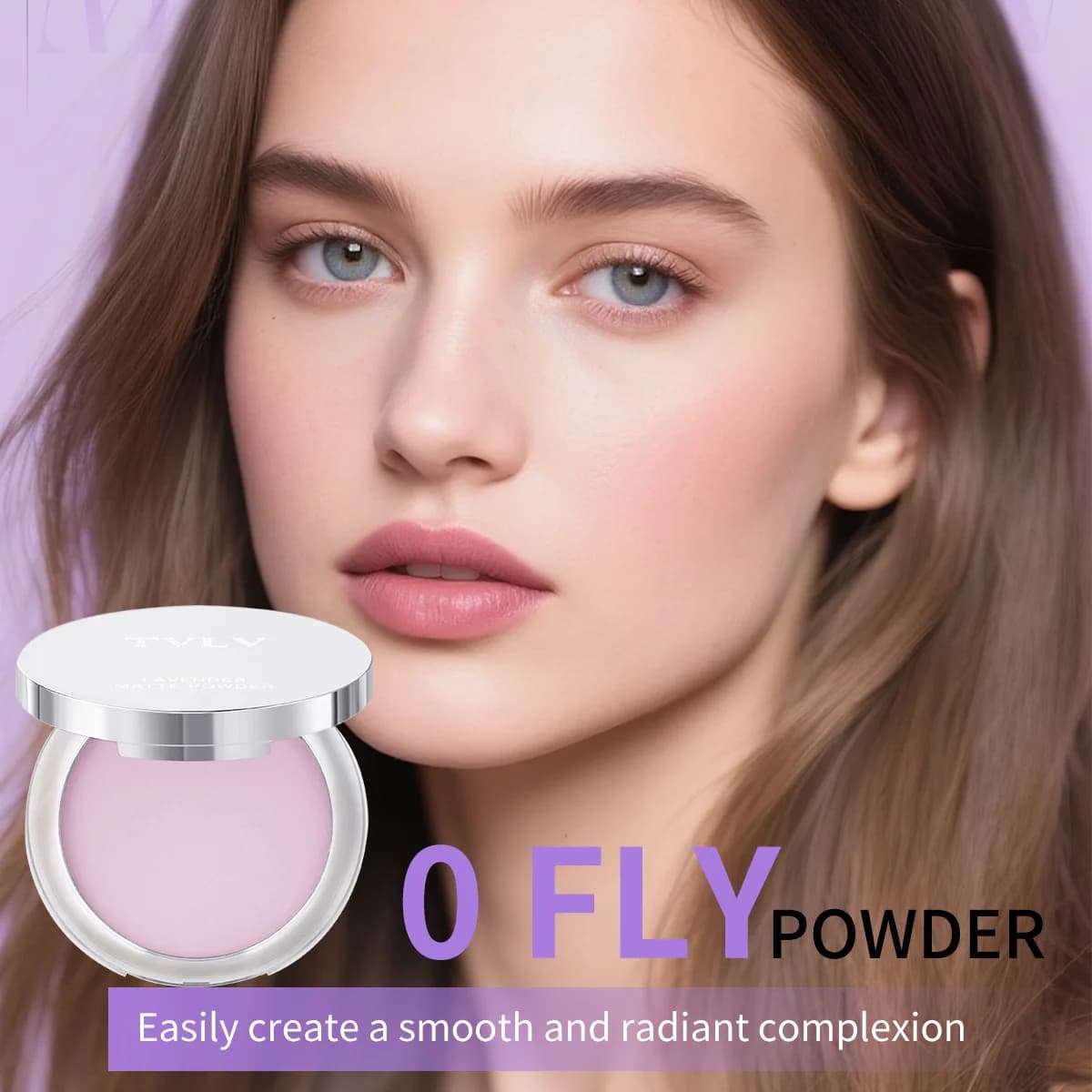Cipria Compatta Opacizzante alla Lavanda, Lunga Durata, Controllo Olio, Copertura Totale, Fondotinta Cosmetico