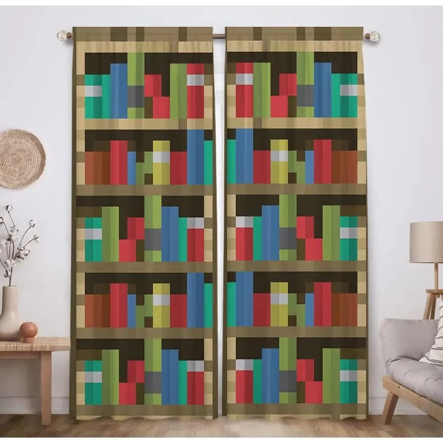 Tende per Finestre con Motivo a Libreria Pixelata per Camerette di Bambini e Ragazzi, Decorazioni per Casa e Ufficio