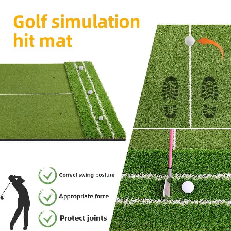 Mini ausilio per l'allenamento del golf del produttore Doppia linea bianca Tappetino per palline da pratica Personalizzato Doppio erba Tappetino per colpire il golf Aiuto per il swing
