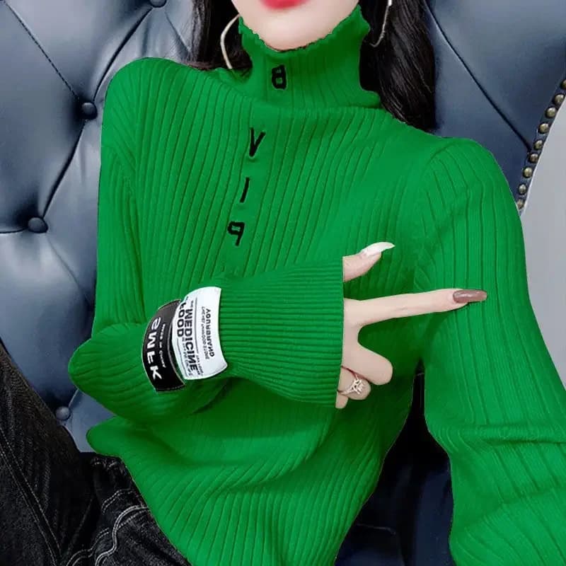 Autunno Inverno New Fashion Lettera Interni Lapping Maglia Top Tee Femme All-match Maglione a collo alto Manica lunga Pullover Top