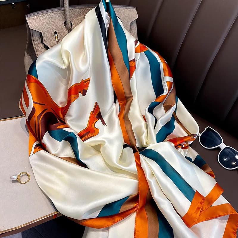 Sciarpa Grande in Seta Satinata 180*90cm, Hijab da Donna Stampato, Nuovo Scialle Primaverile, Foulard Femminile, Pashmina da Viaggio, Echarpe 2022 NUOVO