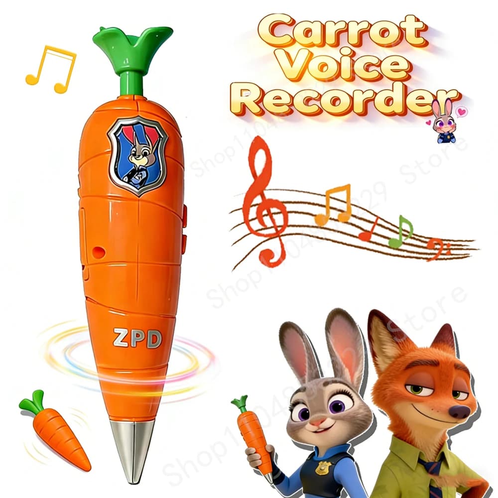 Penna Registratore Multifunzione a Forma di Carota di Zootopia 2, Accessori per Cosplay di Judy e Nick, Cancelleria per Bambini | Mini Registrazione Anni '60 | Penna Gel 2-in-1