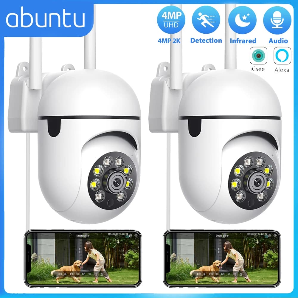 2PC PTZ Wifi Telecamere di Sicurezza 4MP 2K Mini Telecamera di Sorveglianza Visione Notturna Rilevazione Umana 24/7 Registrazione ICSEE APP Auto Track
