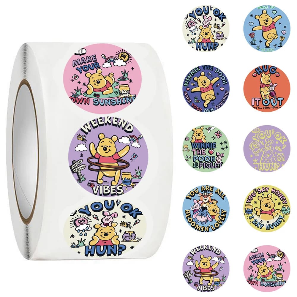 500pcs/Roll Cute Disney Winnie the Pooh Sealing Stickers Piglet Cartoon Decals Graffiti Laptop Journal Envelope Sticker Label