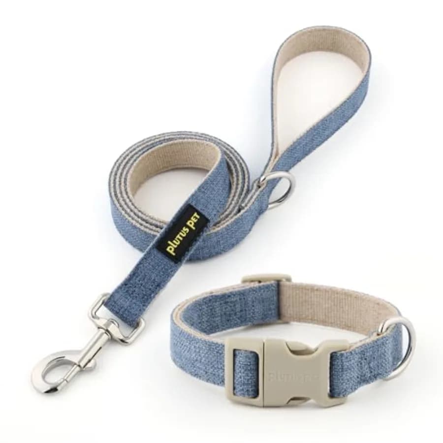 Cotton Hemp Dog Collar and Leash Set, Adjustable Collar for,,and Dogs, Heavy Duty and Soft on Skin,,M