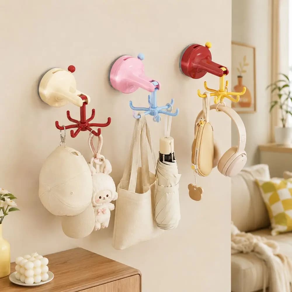 360° Rotating Suction Cup Storage Hook Dopamine Punch-free Six-claw Rotating Hook Multifunctional Traceless Wall Mounted Hanger
