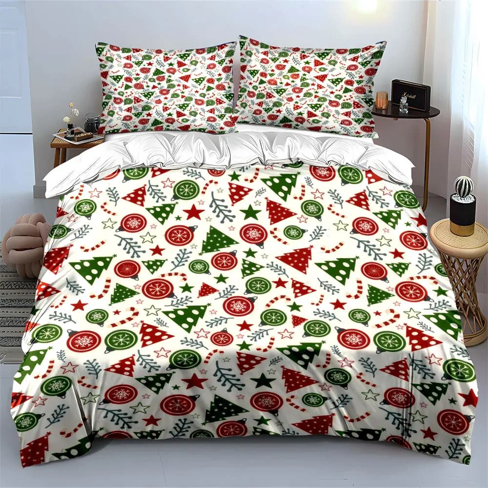 Christmas-themed tree, star and snowflake decorations Print Duvet Cover Bedding Set Included 1*Duvet Cover 2*Pillowcases