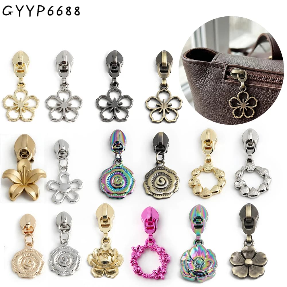 10/40/100 pezzi a forma di fiore variato 5 # Tirapelo in nylon per cucito fai da te, riparazione di abbigliamento, portafogli, borse e kit di accessori