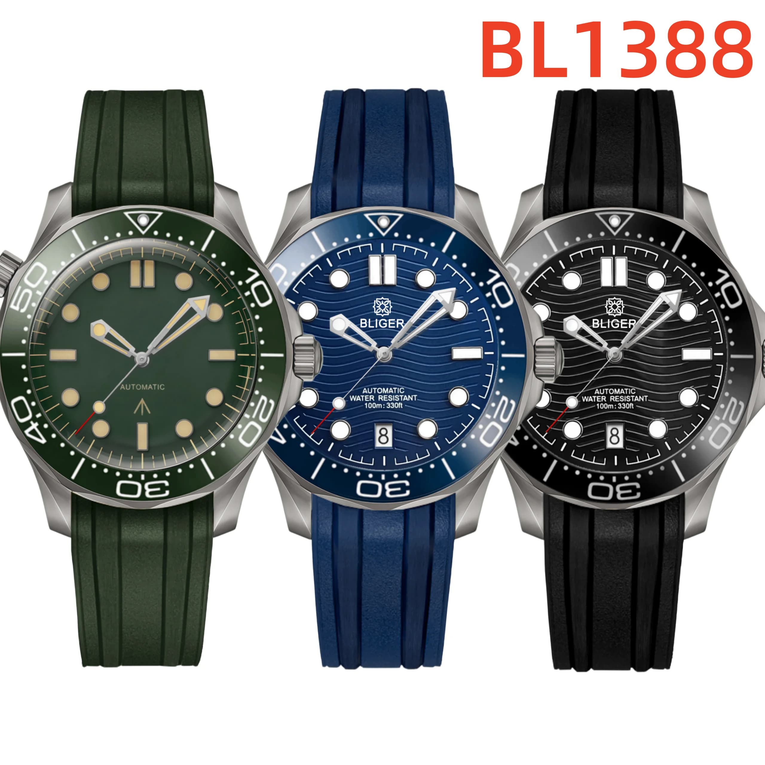 Orologio da Polso Subacqueo Personalizzabile Fai-da-Te in Acciaio al Titanio 41mm, Movimento Meccanico NH35A, Data alle 6, Cinturino in Gomma, Ghiera Girevole