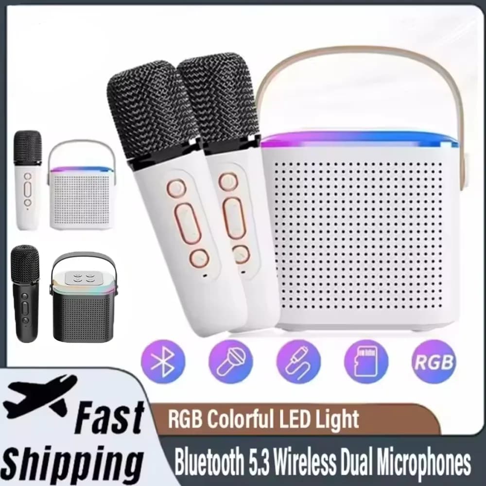 Mini macchina per karaoke con LED, altoparlante Bluetooth portatile, adatta per feste di compleanno in famiglia, per ragazze e ragazzi, con microfono.