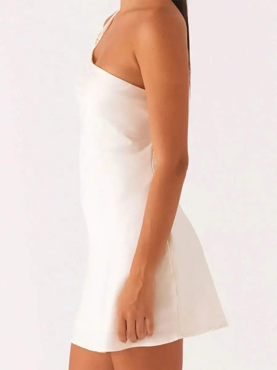 Women Summer One Shoulder Sleeveless Mini Dress Casual Boho Backless Short Dress For Beach Party