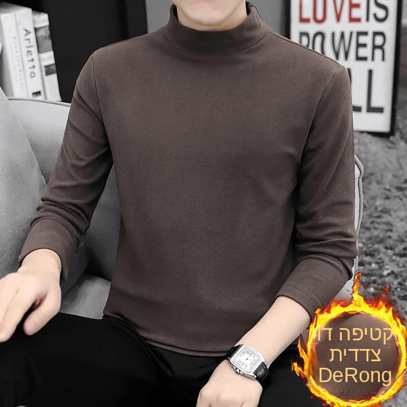 Men's Long Sleeve T-Shirt High Neck Base Layer Thermal Underwear Casual Style Polyester Fiber Pure Color Spring Autumn Fashion