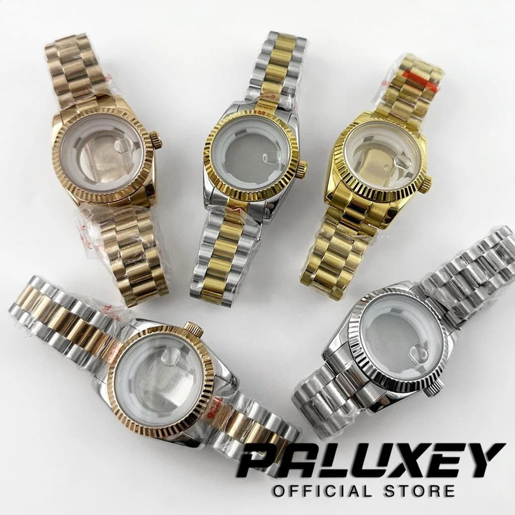 Cassa per Orologio da 31MM con Vetro Zaffiro Curvo Scanalato, Bracciale Presidential, Impermeabile, per Donne, Compatibile con Movimento NH05 NH06