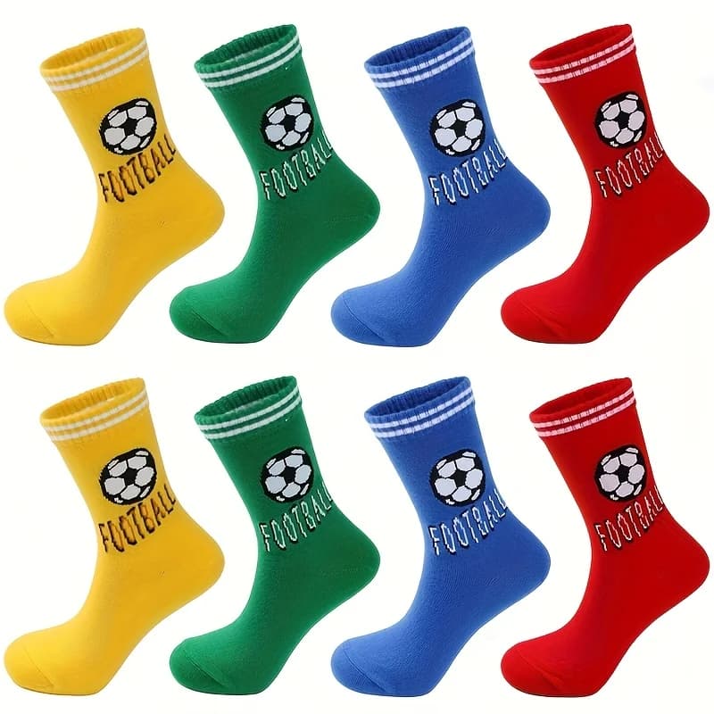 4 paia di calzini per bambini con motivi sportivi a forma di lettere, calzini a mezza gamba a righe alla moda e versatili per ragazzi e ragazze, adatti per la vita quotidiana