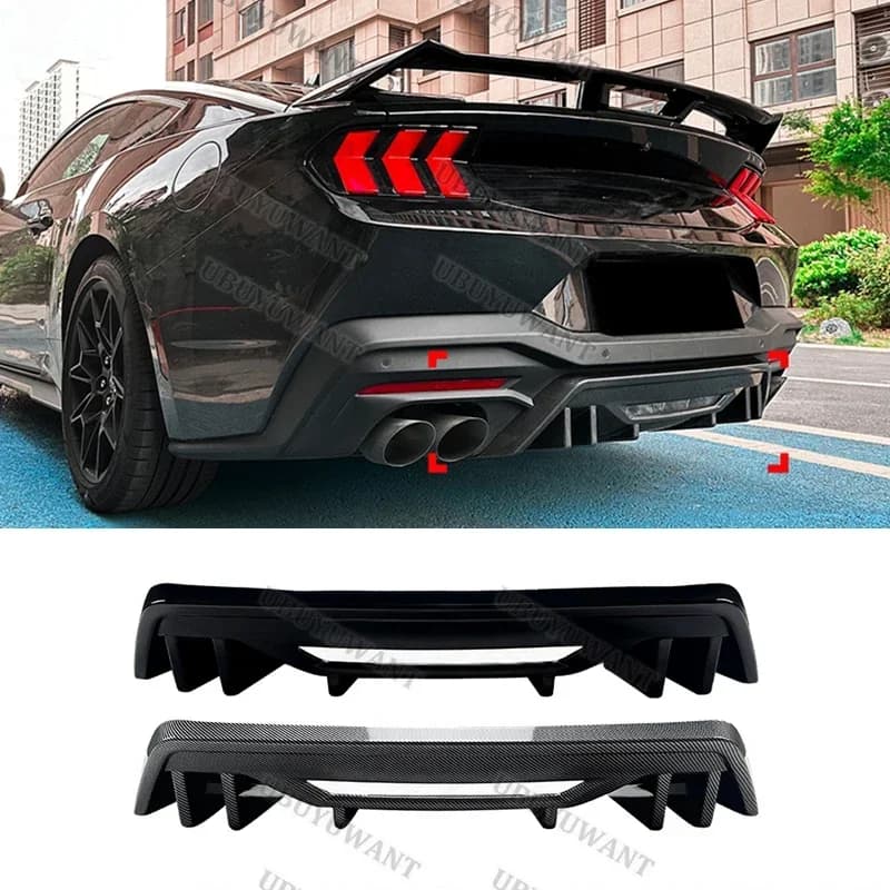 For Ford Mustang MK7 2024+ Carbon /Black Rear Bumper Diffuser Lip Spoiler Car Body Kit Accessories