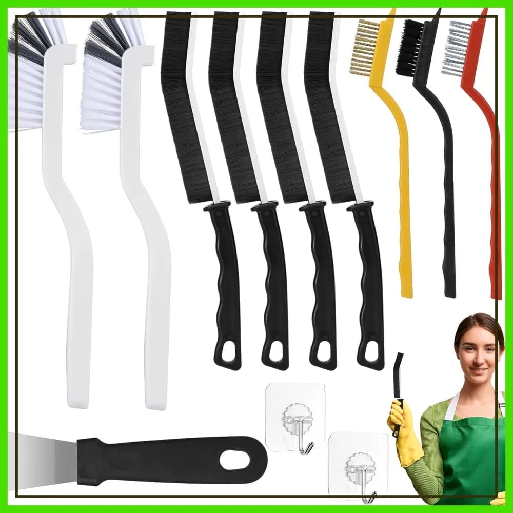 Set di 12 Spazzole con Setole Dure per Pulizia di Fessure, per Piastrelle del Bagno, Lavello della Cucina, Teiera, Bottiglia, Frullatore