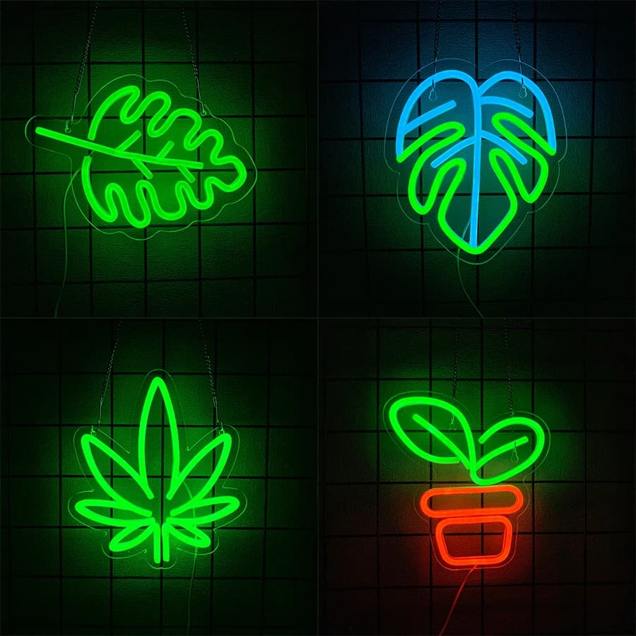 Insegne al neon della serie Plant, icone in vaso con foglie verdi, alimentate tramite USB, utilizzate per la stanza, la casa, il negozio di fiori, il club, l'ufficio, l'arredamento della sala giochi