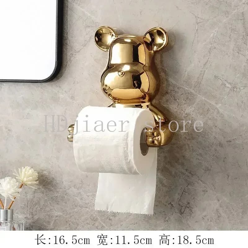 Portarotolo di carta in rotolo con design a forma di orso di lusso, scatola per fazzoletti impermeabile montata a parete per la casa, per riporre carta igienica e asciugamani per il viso BB