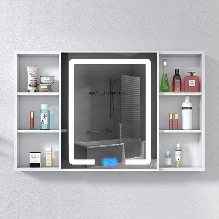 Armadietto a specchio - Smart Touch, antiappannamento, display digitale, montaggio a parete, ripiani portaoggetti, ideale per bagni moderni