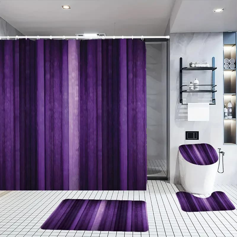 Products: 1/3/4 piece printed shower curtain set, bathroom partition curtain, bathroom U-shaped mat, toilet seat cushion