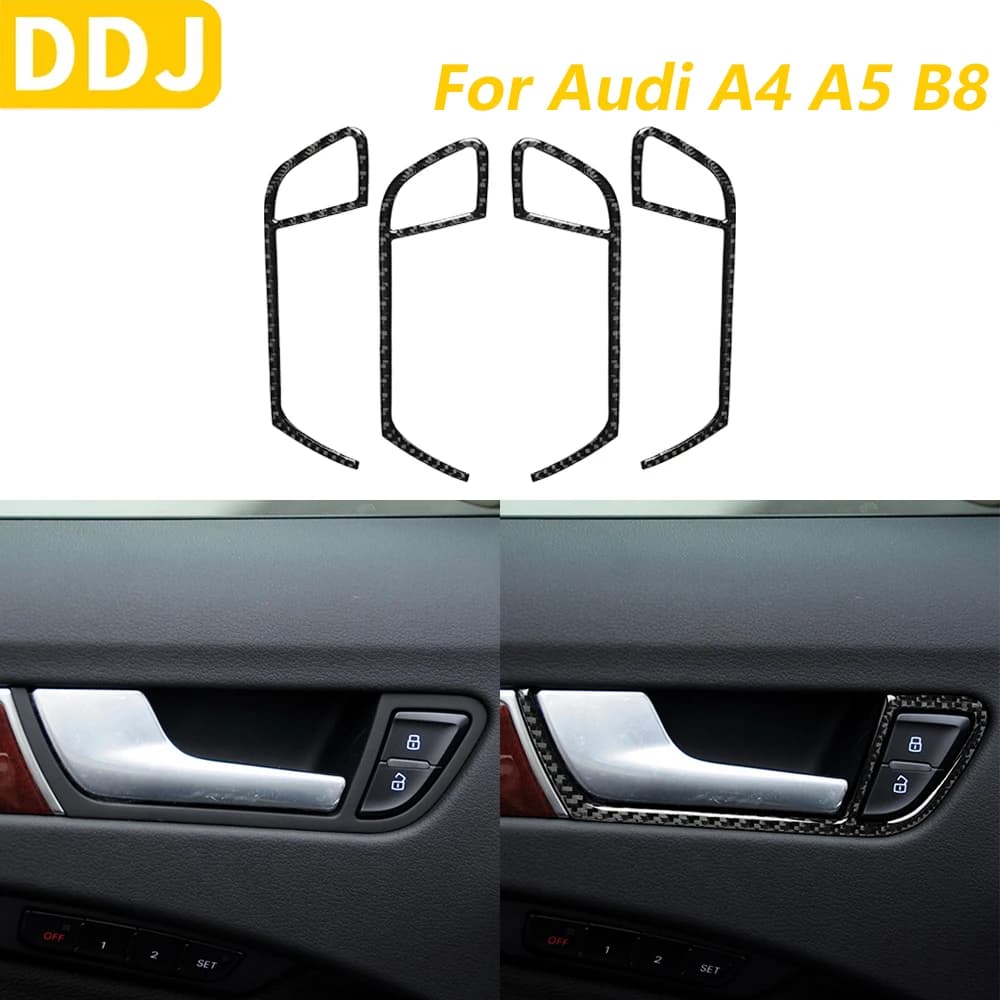 For Audi A4 B8 A5 S5 2008-2017 In Carbon Fiber Internal Door Handle Switch Frame Trim Cover Panel Accessories Auto Adhesive Decoration