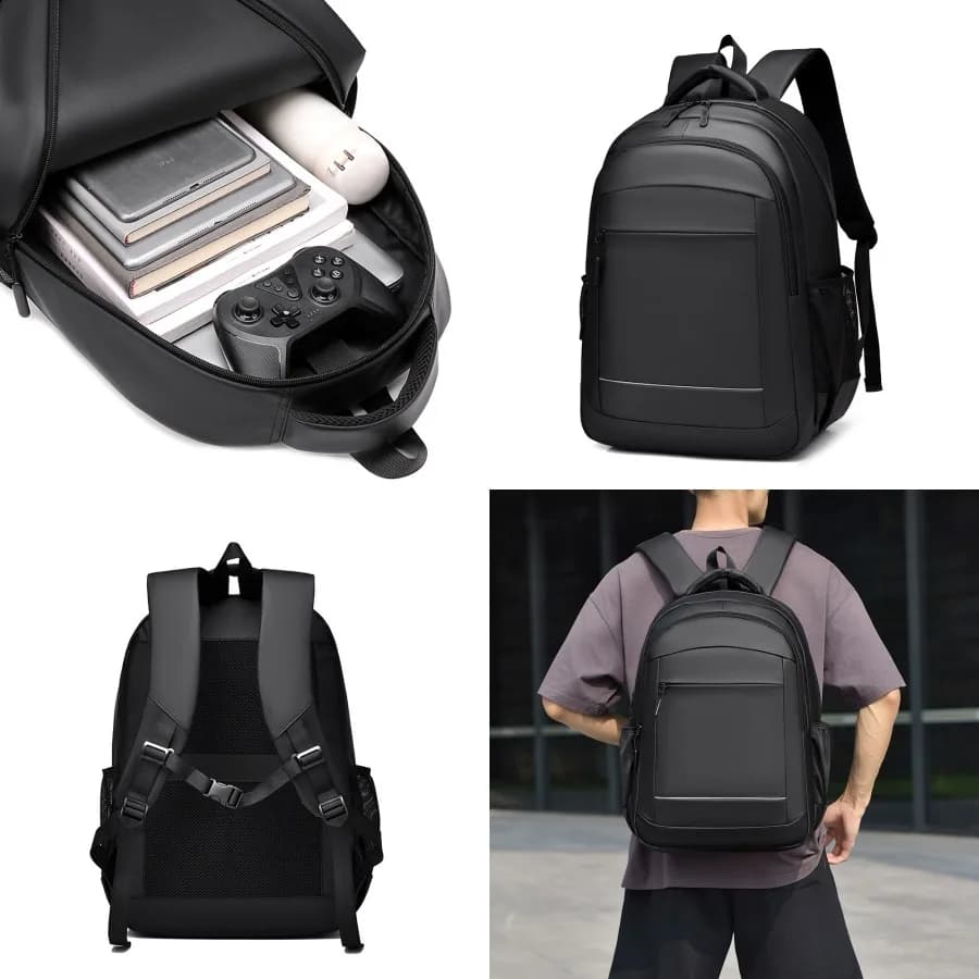【New Arrival】Black Minimalist Laptop Backpack, Water Resistant Casual Daypack with Multi-Pockets, Durable School & Business Travel Bag for Men & Women