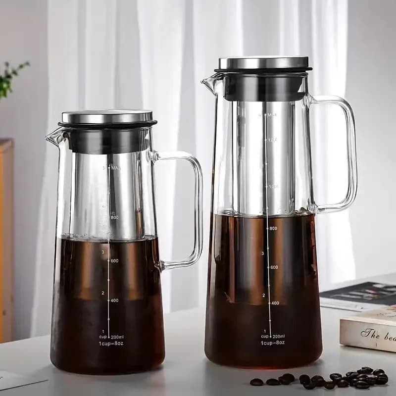 Glass Cold Brew Coffee Maker Pot with Removable Stainless Steel Filter for Iced Coffee Cold Brew Tea Juice Home Office Kitchen