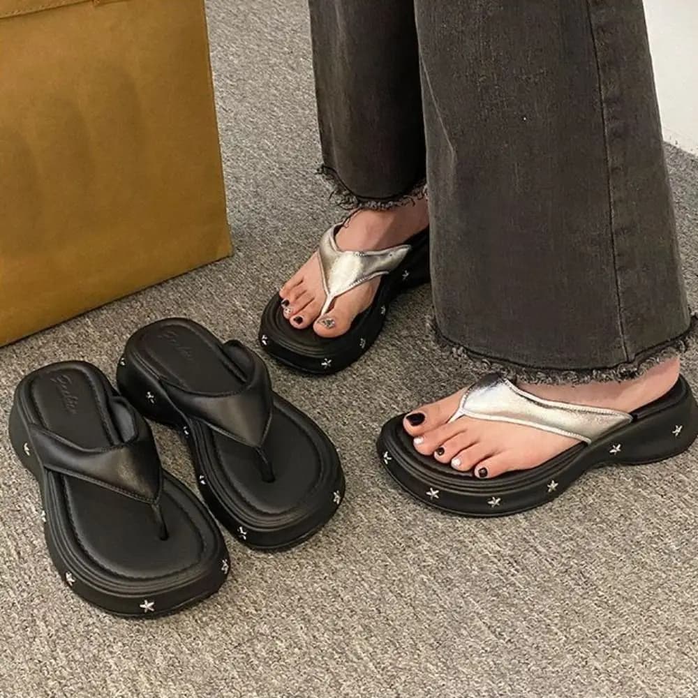 Sweatsuit with Y2K Platform Solid Color Soft Toe Women's Spring Beach Slippers with thick EVA sole