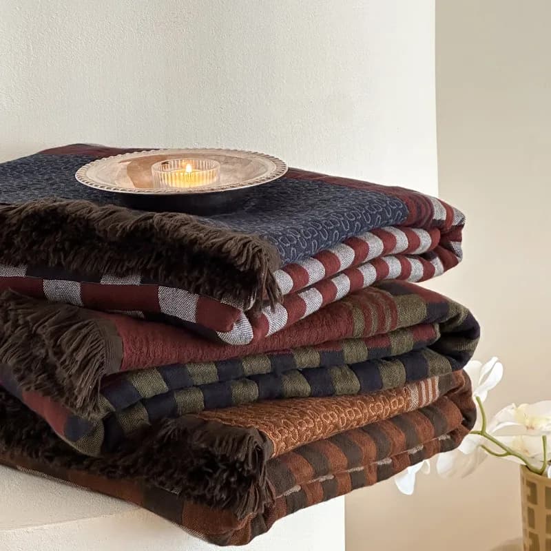 Comoda coperta vintage: garza di cotone al 100%, bordo con frange per divano, letto, pisolino | Caldo e multiuso
