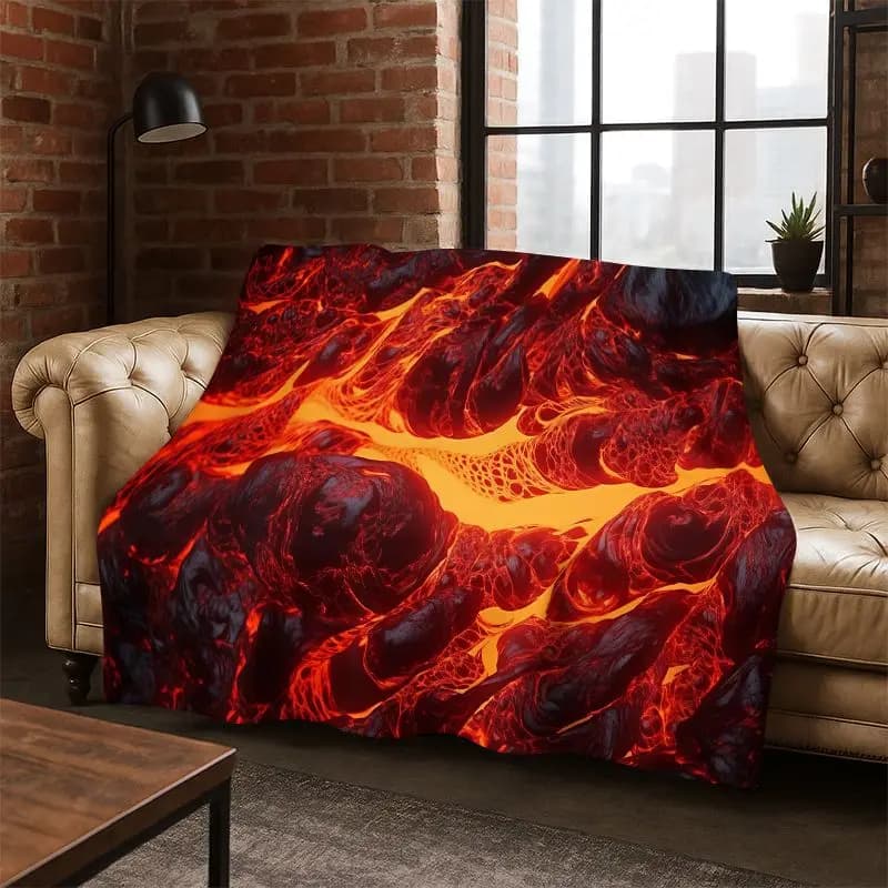 Coperta in Flanella con Illusione 3D di Vulcano, Fiamme e Lava, Morbida e Calda per Camera da Letto, Soggiorno, Viaggi, Campeggio e Picnic