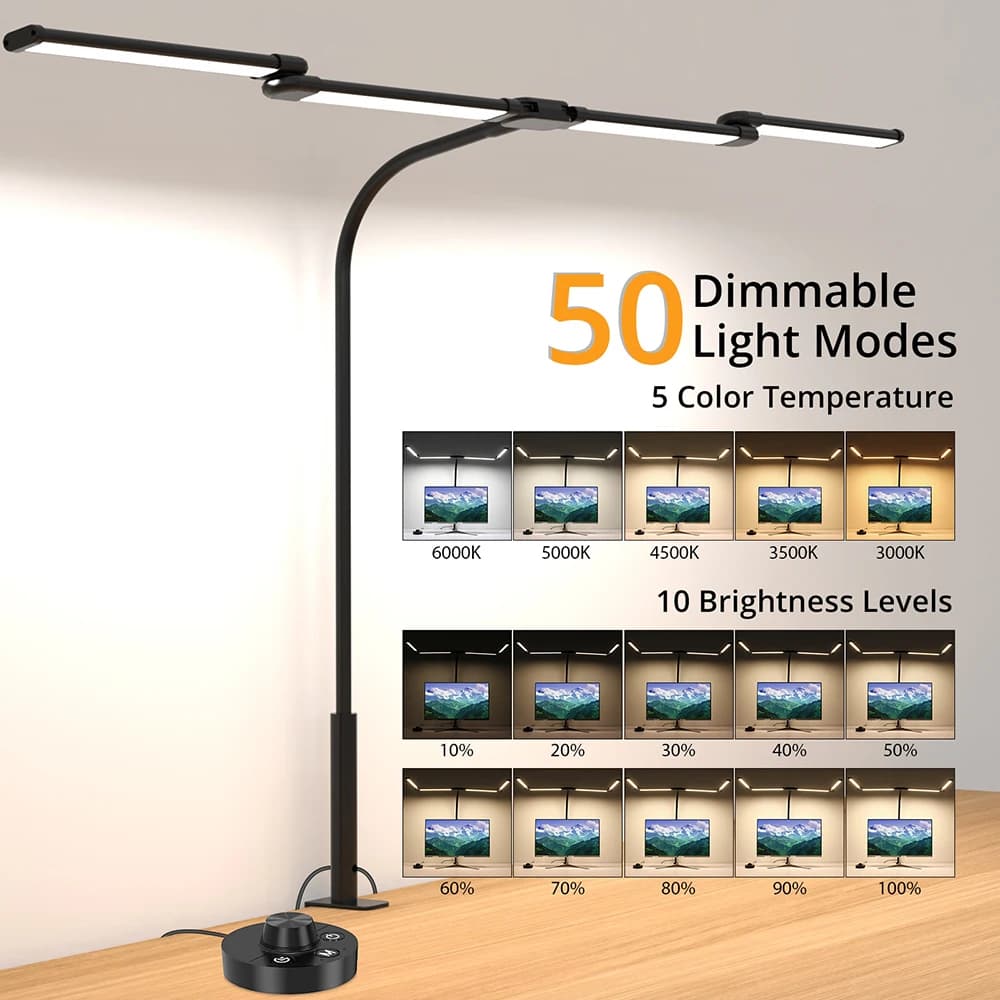 {best}LED Ultra Bright Eye-Caring Desk Lamp 24W Stepless Dimming Flexible Gooseneck Clip-on Office Architect Desk Lamp PC Screen