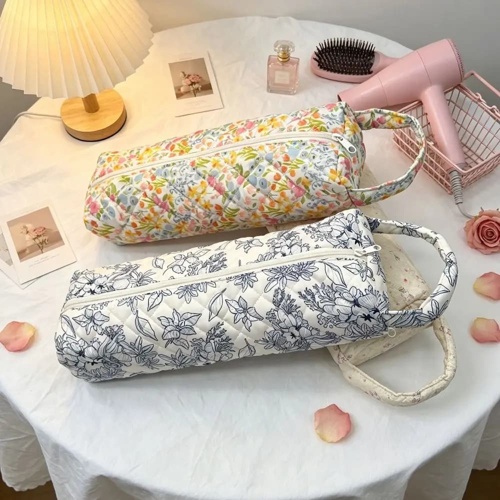 Soft Hair Dryer Storage Bag Large Capacity Quilting Cotton Curler Storage Bag Dustproof Portable Curling Iron Carrying Case
