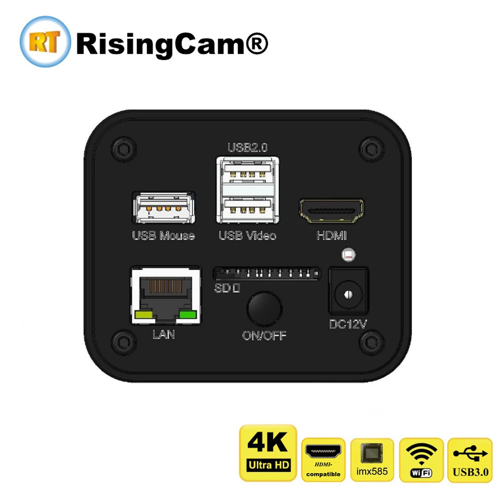 RisingCam Top 4K Ultra HD 30fps Fotocamera Microscopio Digitale 4K con Porta HDMI, USB, WiFi, Porta GE, Sensore imx585 1/1.2\"