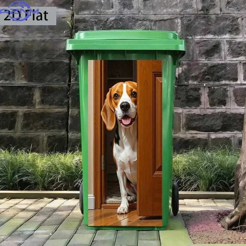 2D 1PCof Trash Can Sticker, Featuring a Cute Dog Design for The Back of Wooden Doors, Self-Adhesive Wall Decoration for Kitch
