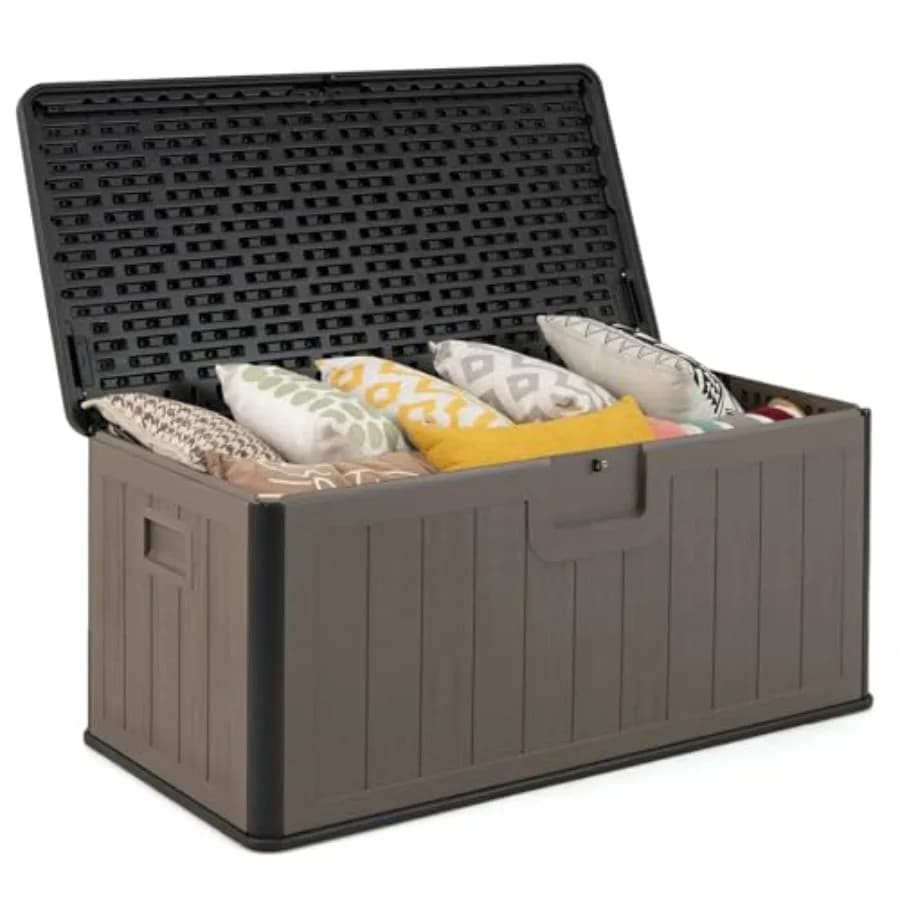 100 Gallon Exterior in Resin with Cover Lockable for Garden Tools, Pool Accessories, Bearings - Waterproof Black