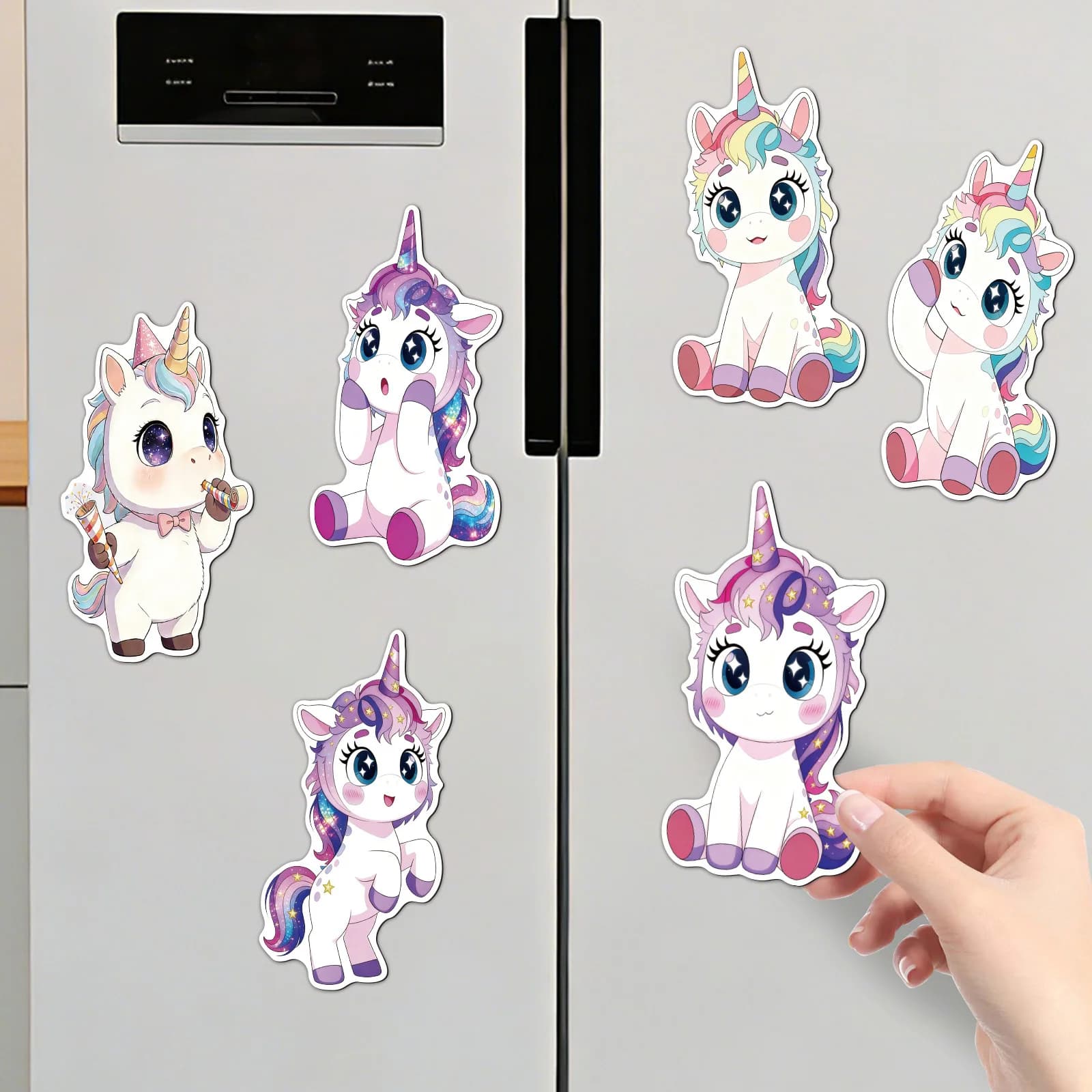 Piastrelle per frigorifero con motivo unicorno, piastrelle riutilizzabili, decorazioni per feste domestiche, regali creativi di compleanno