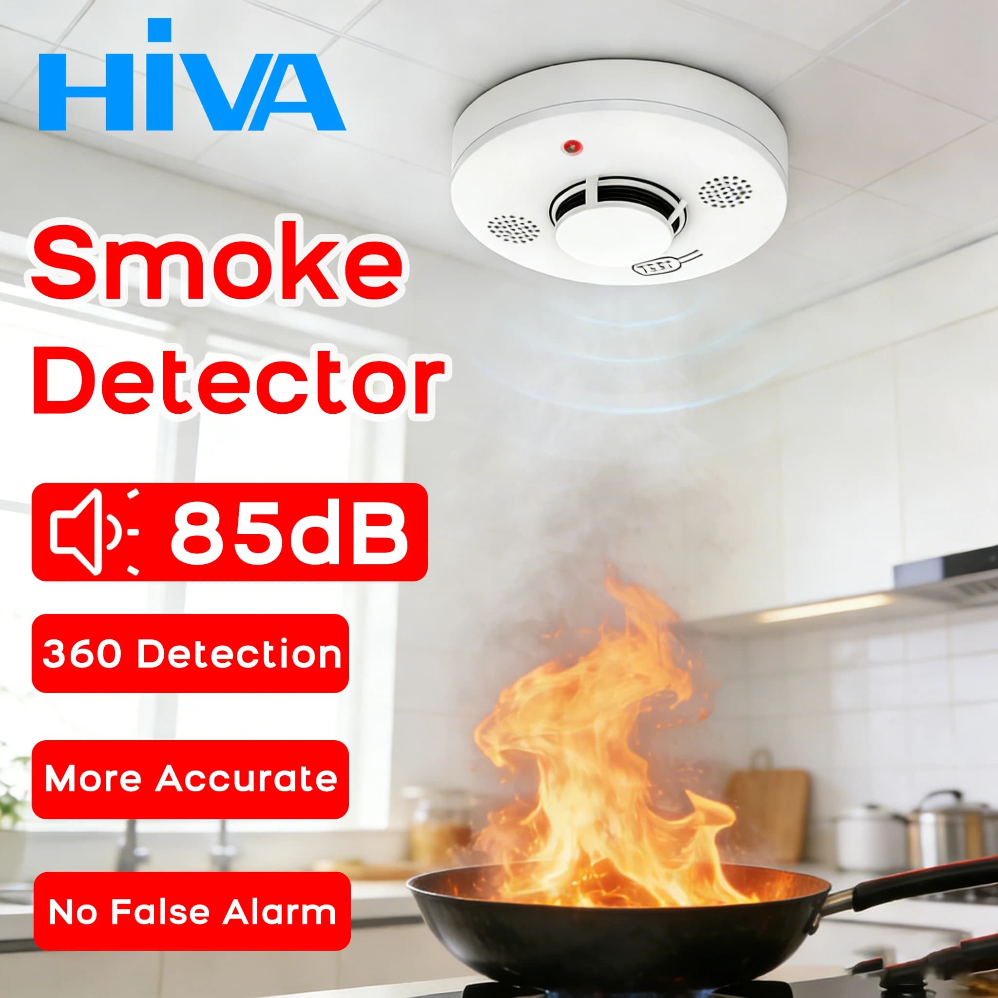 Rilevatore di Fumo Wireless Indipendente, Allarme Antincendio con Sirena Potente e Avviso Luminoso per Sicurezza in Casa, Ufficio e Magazzino