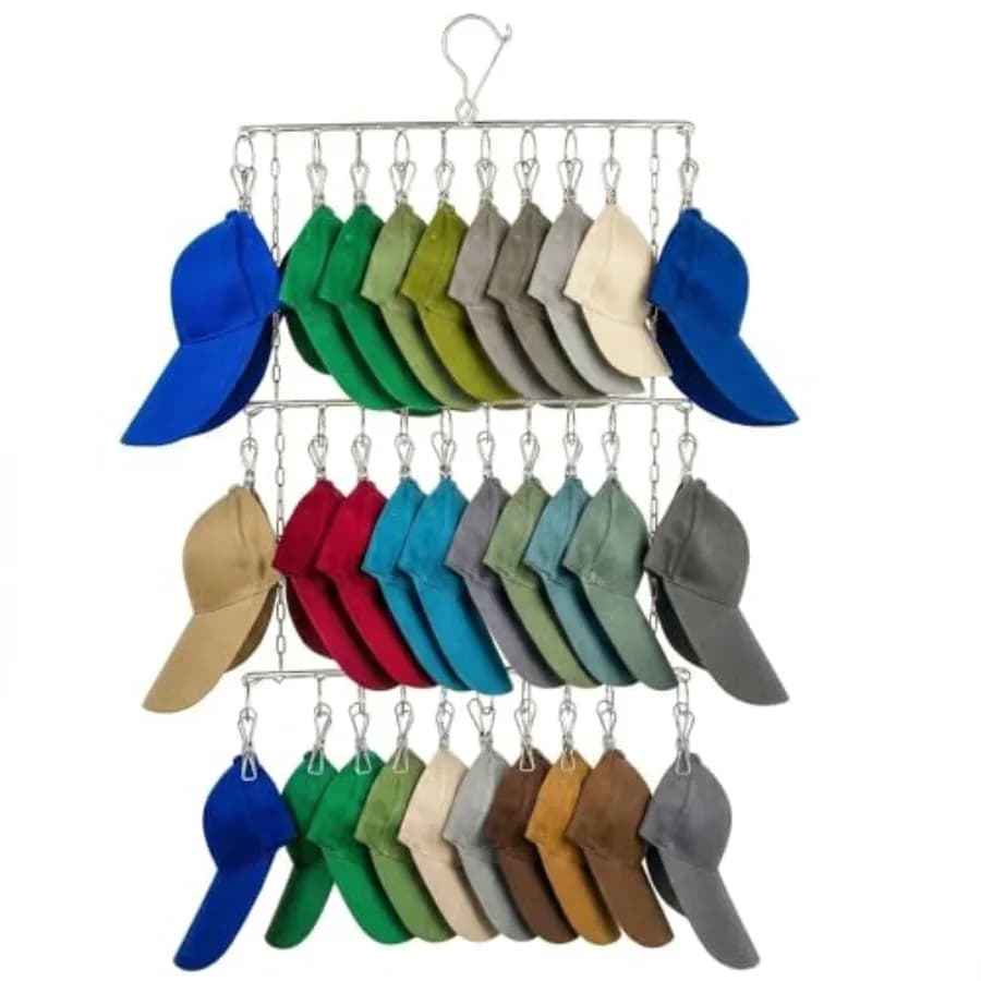Closet Hat Organizer with 30 Clips, Foldable Hanging Storage Rack for Baseball Caps, Hat Rack