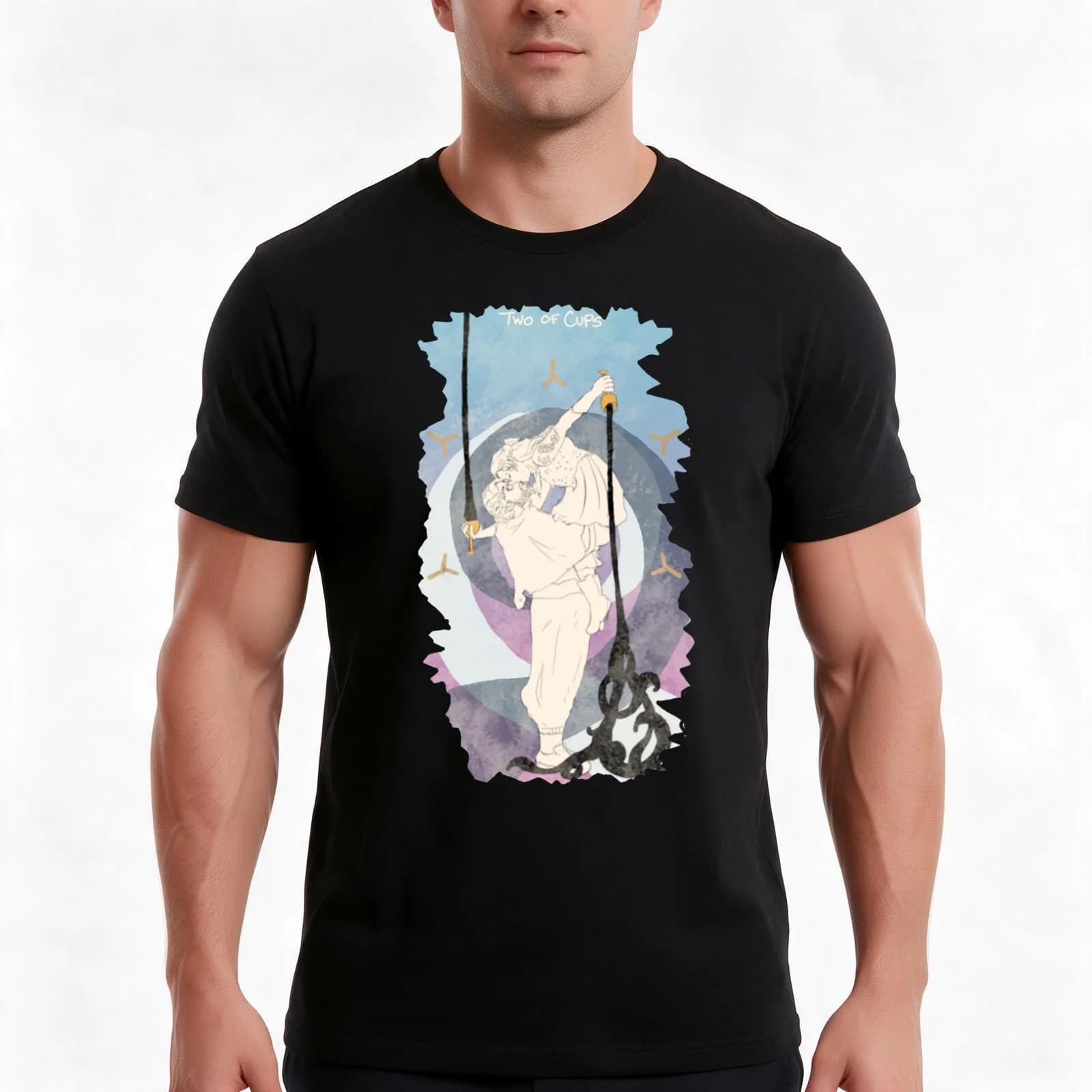 Two of Cups - Pirate Tarot Card T-Shirt, Summer Casual Cotton Tee, Oversized Streetwear Tops, Vintage Graphic Print, 100% Cotton