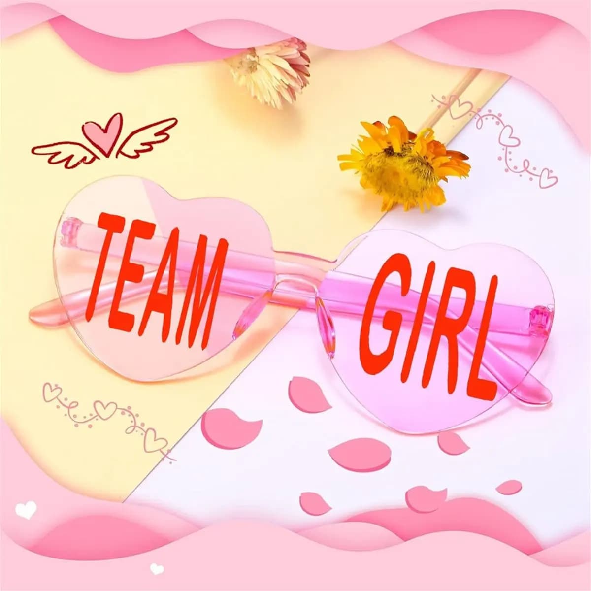 BHBL 12Pcs Gender Reveal Glasses Frameless Sunglasses Team Girl and Boy Baby Shower Decor for Gender Reveal Party