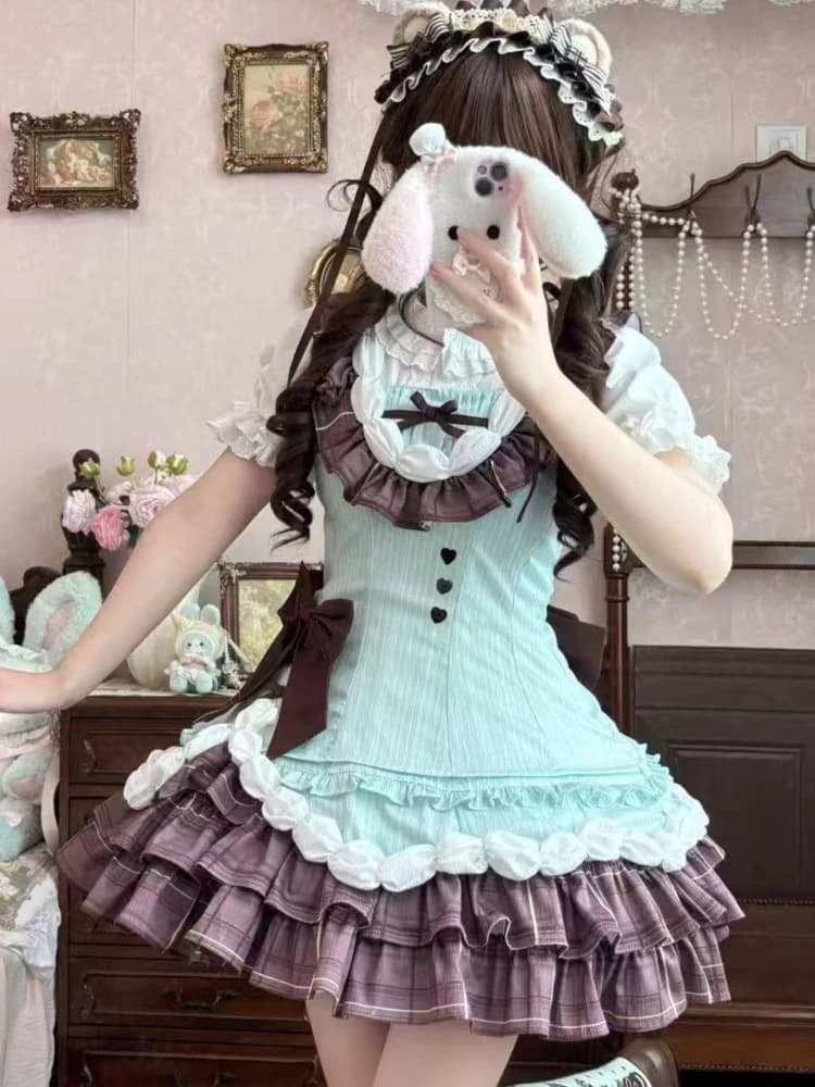 Fashion Lolita Set for Women with Hoodie and Gonna in Balze, Sweet and Elegant Dress, Summer Outfit Kawaii
