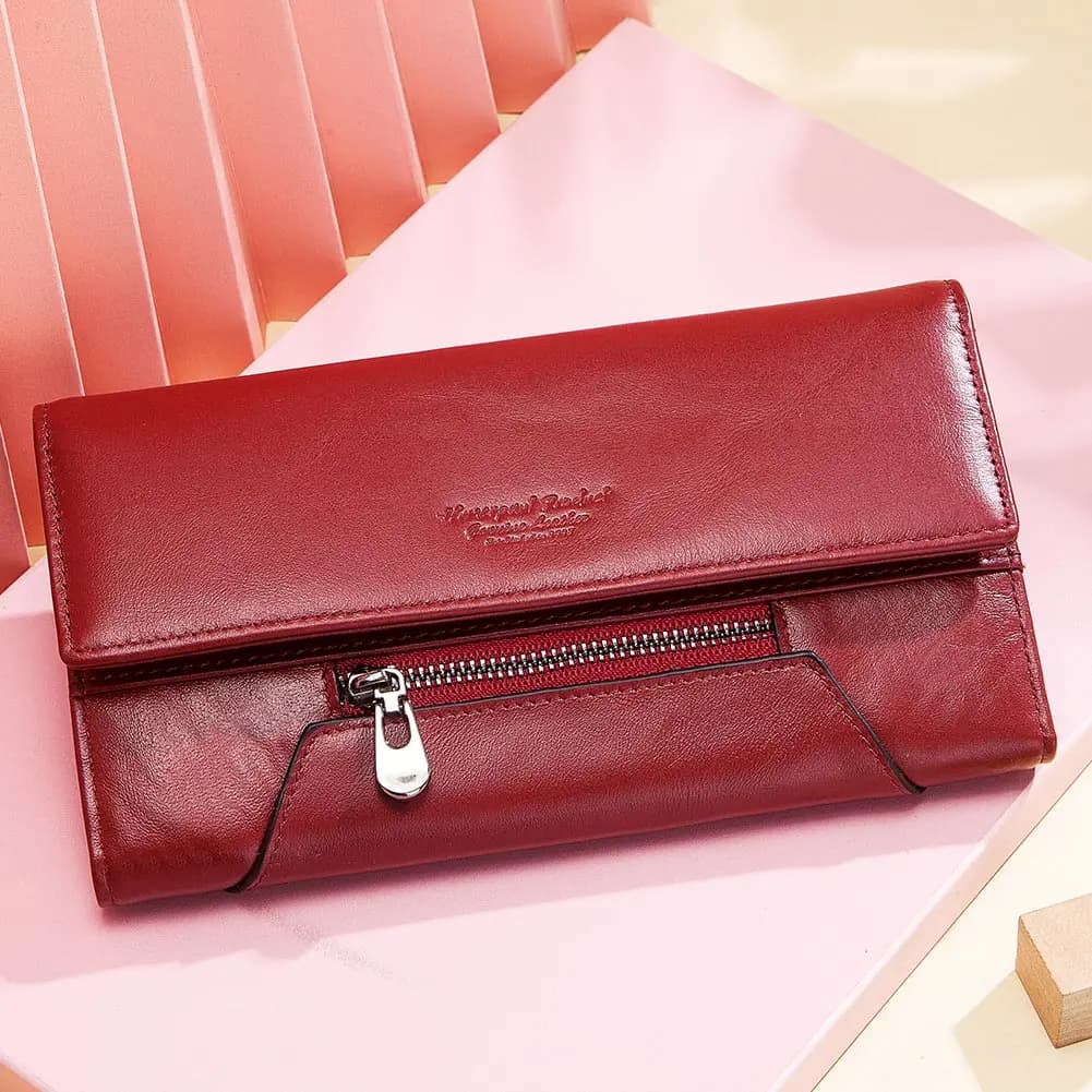 Portafoglio da donna alla moda Porta carte di credito a tre ante lungo RFID in vera pelle con tasca per cellulare Borsa portaoggetti da donna di lusso