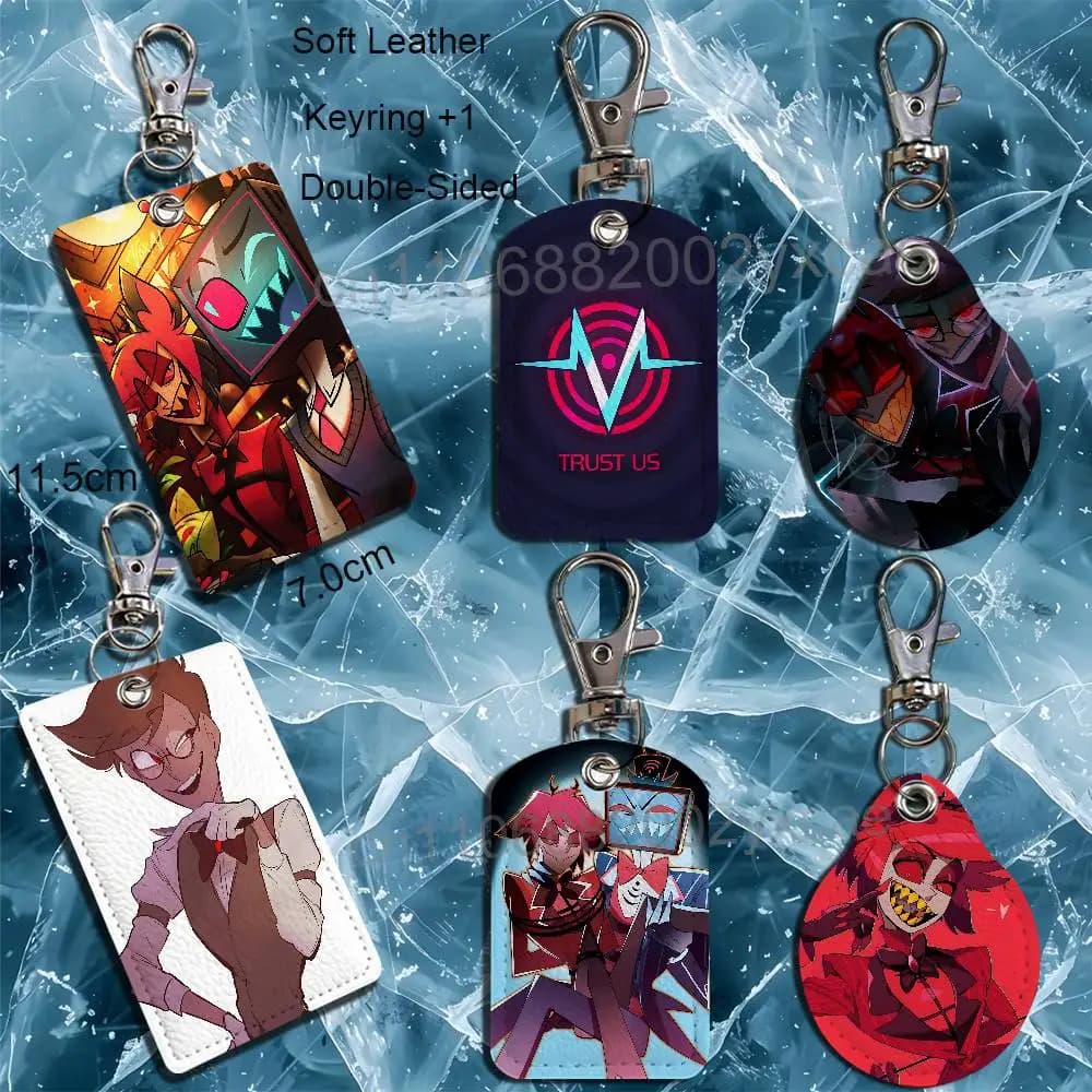 Portachiavi rettangolare 3V Leader Vox Hazbin Alastor Hotel, custodia per tessere identificative, porta badge, anello portachiavi in pelle