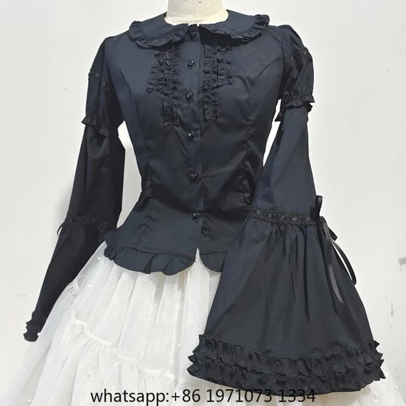 Victorian Gothic Lolita Shirts Women Sweet Elegant Detachable Long Sleeves Blouses Japanese Vinatge Peter Pan Collar Slim Tops
